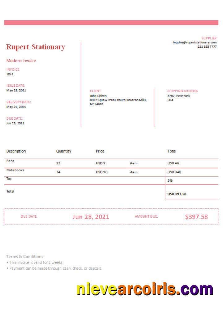 USA Rupert Stationary invoice